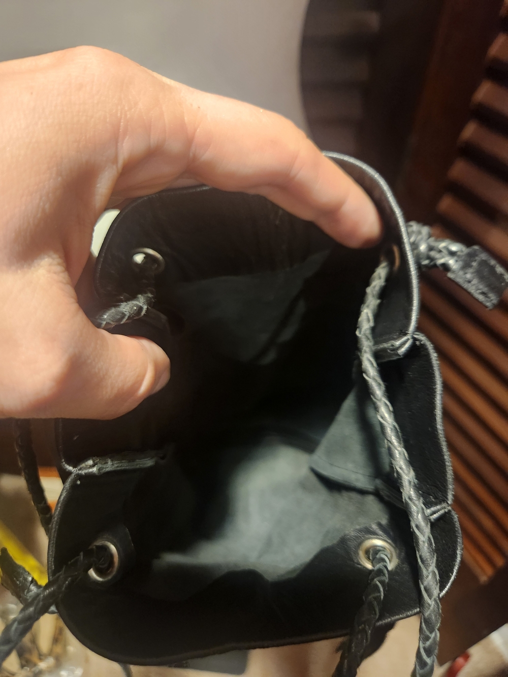 Fringed Crossbody Bucket Bag in Black - Picture 4 of 5